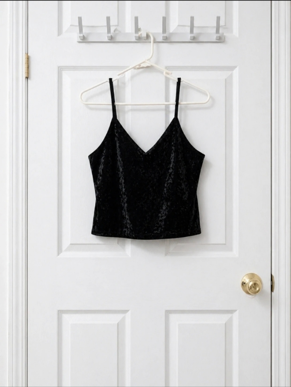 Haley & June Black Crushed Velvet Camisole XL V Neck Spaghetti Strap Crop Tank
